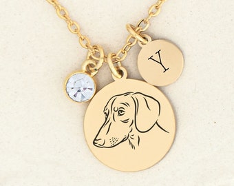 Dachshund Necklace Dog Jewelry for Women, Gift for Weiner Dog Mom, Custom Necklace with Birthstone and Initial, Pet Jewelry