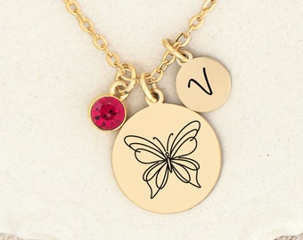 Butterfly Necklace, Butterfly Jewelry for Women, Gift for Her, Nature Jewelry, Gold Silver Initial and Birthstone, Butterfly Lover Gift