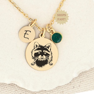 Raccoon Necklace Gift for Racoon Lover, Gold or Silver Custom Options, Wildlife Jewelry, Forest Spirit Animal, Trash Panda