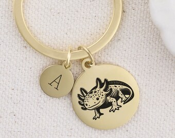 Axolotl Keychain, Amphibian Key Ring, Animal Lover Gift with Initial and Birthstone, Animal Jewelry, Whimsicore