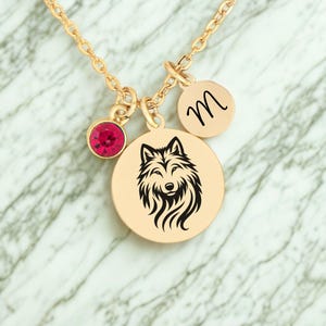 Wolf Spirit Animal Necklace, Lycan Spirit Jewelry, Gold or Silver with Birthstone and Initial, Personalized Notecard, Gift for Wolf Lover