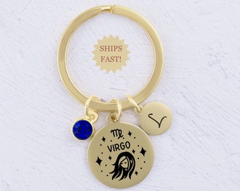 Llavero de signo del zodíaco, placa de oro o plata, regalos del zodíaco, Virgo Géminis Piscis Libra Capricornio Sagitario Regalos Tarjeta de notas personalizada
