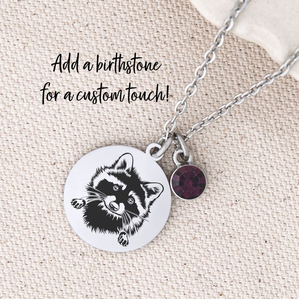 Custom Raccoon Necklace with 3 Birthstones