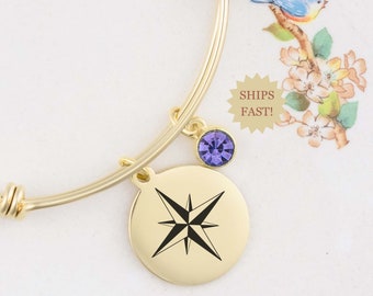 North Star Bracelet for Women, Northstar Polaris Bracelet, Gold Silver Custom Initial and Birthstone, North Star Celestial Jewelry