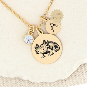 Axolotl Necklace Gift for Axolotl Salamander Lover, Gold or Silver with Optional Birthstone, Wildlife Jewelry, Whimsicore, Custom Jewelry