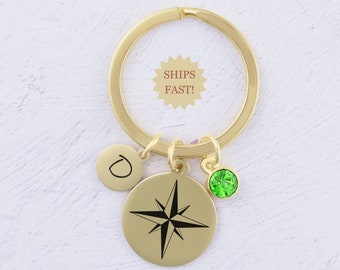 Llavero Estrella del Norte, Joyería Celestial, Llavero Estrella, Regalo Estrella Guía, Regalo para Viajero, Oro o Plata con Piedra de Nacimiento