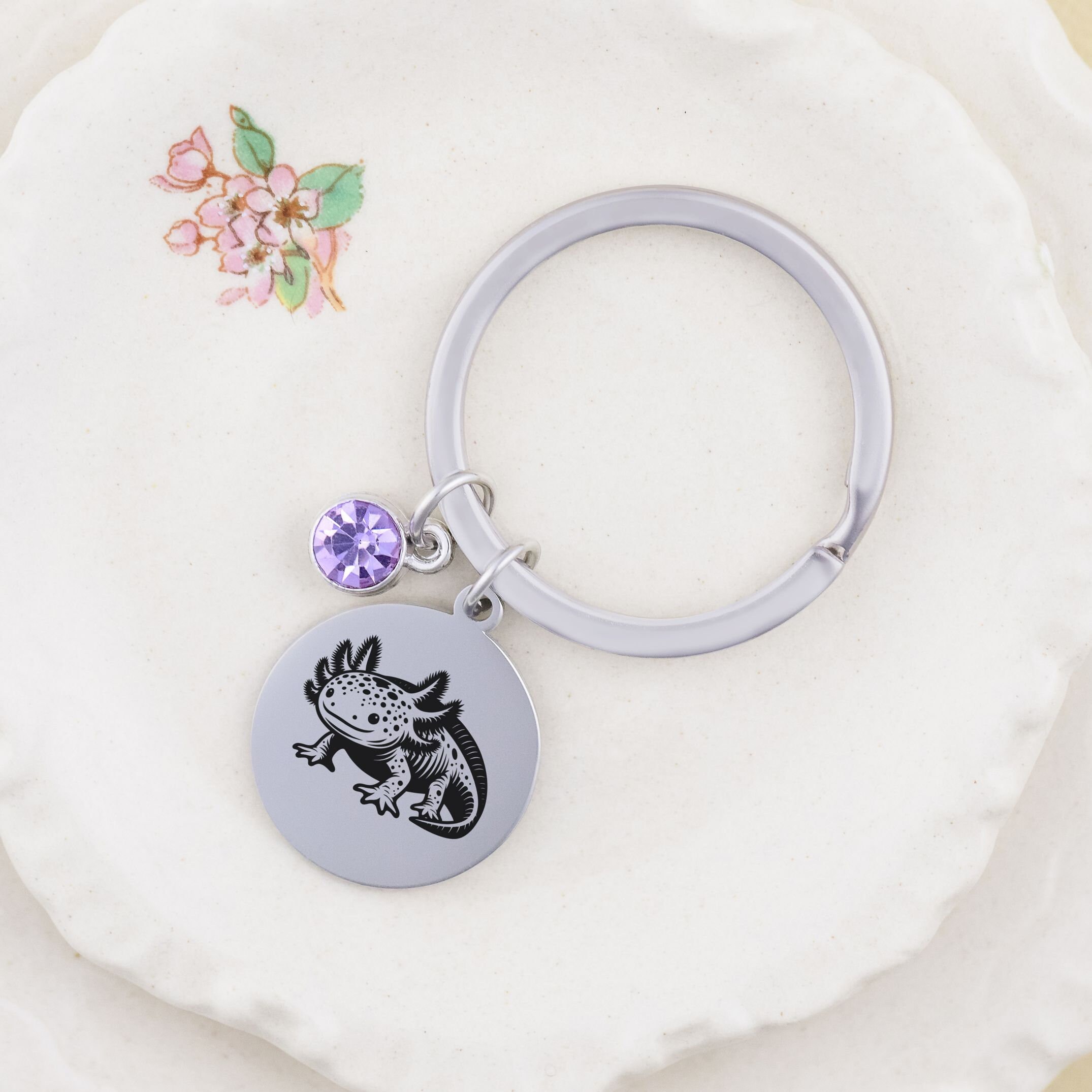 Axolotl Keychain, Amphibian Key Ring, Animal Lover Gift With Initial ...