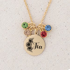 Tia necklace with Birthstones, Gift for Aunt, Tia to Be, Mother&#39;s Day Birthday Gift for Sister, Custom Notecard