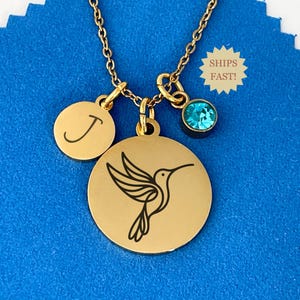 Hummingbird Gift, Hummingbird Necklaces, Nature Jewelry, Gift for Bird Lover, Bird Necklace, Engraved Pendant, Gold or Silver Plate