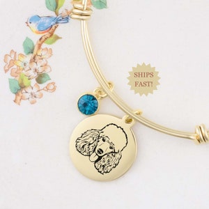 Poodle Charm Bracelet, Dog Mom Jewelry, Poodle Dog Gift,  Gold or Silver with Custom Birthstone and Initial