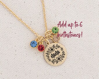 Custom Nana Necklace Gift for Mother&#39;s Day, Necklace with Multiple Birthstones, Gift for Grandmother, Personalized Notecard Jewelry