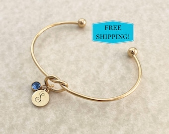 Initial Bracelet with Birthstone, Personalized Notecard, Gold or Silver Plate, Bridesmaid Gift, Custom Jewelry
