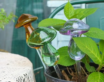 Boule de verre champignon/champignons à arrosage automatique pour plantes et champignons, Boule de verre à arrosage automatique automatique pour champignons, Boule de champignon/oiseaux multicolore à arrosage automatique