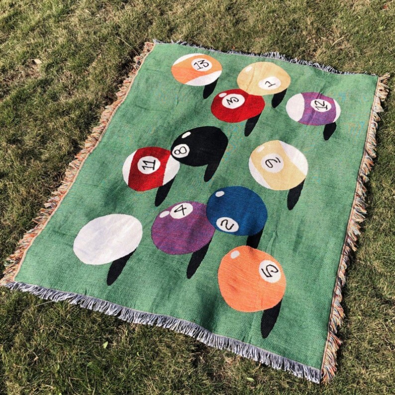 Woven Blanket Retro Billiard Game Blanket, Billiard Blanket, Gift for Billiard Lover, Living Tapestry, Bedding Blankets, Picnic, Decoration image 1