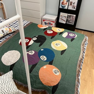 Woven Blanket Retro Billiard Game Blanket, Billiard Blanket, Gift for Billiard Lover, Living Tapestry, Bedding Blankets, Picnic, Decoration image 5