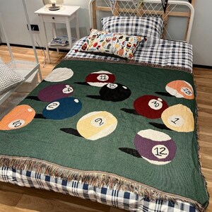 Woven Blanket Retro Billiard Game Blanket, Billiard Blanket, Gift for Billiard Lover, Living Tapestry, Bedding Blankets, Picnic, Decoration image 3