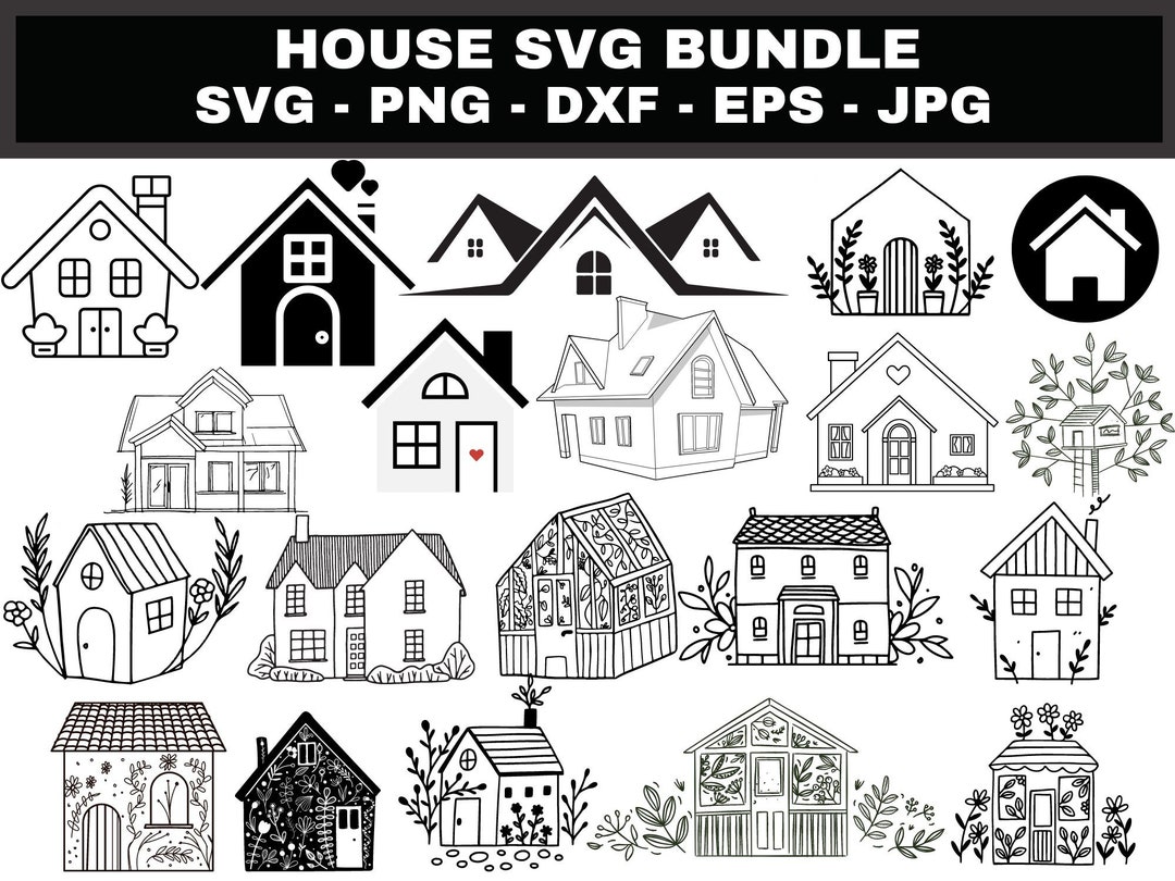Svg House Plan Example Little House Svg Bundle, Roof House Svg, Floral House SVG, Tiny House ...