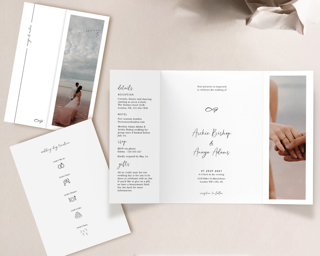 Gatefold Wedding Invitation Template With Photo Minimalist - Etsy