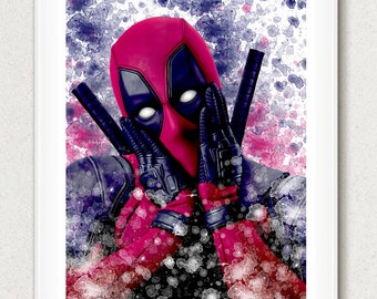 Deadpool Print, Deadpool Poster, Deadpool Movie, Deadpool Decor, Deadpool Art, Deadpool Gift, Deadpool Painted, Home Decor, Office Art