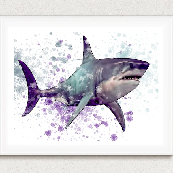 Shark Print, Shark Art, Shark Decor, Nursery Print, Nursery Art, Shark Gift, Shark Poster, Nursery Decor, Bathroom Print, Bathroom Art