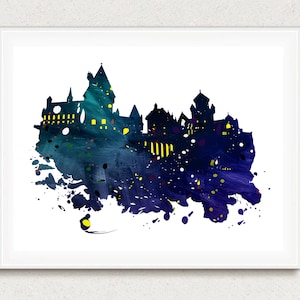 Wizard Print, Castle Decor, Wizard Poster, Watercolor Castle, Painting Movie, Castle Printable, Castle, Wizard Gifts