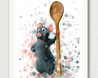 Ratatouille Print, Remy Print, Watercolor Print, Disney Poster, Baby Room Poster, Nursery Art, Kids Room Wall, Play Room Decor