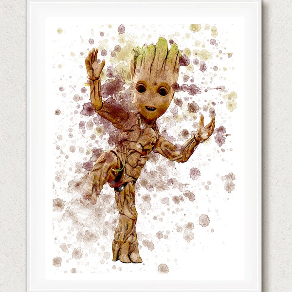 Groot Art Print, Guardians Of Galaxy, Wall Art Nursery, Digital Download, Superhero Prints, Nursery Print Gift, Watercolor Art