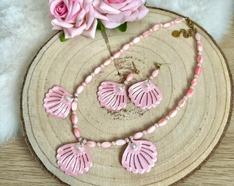 Pink Shells necklace/earrings/Barbie set