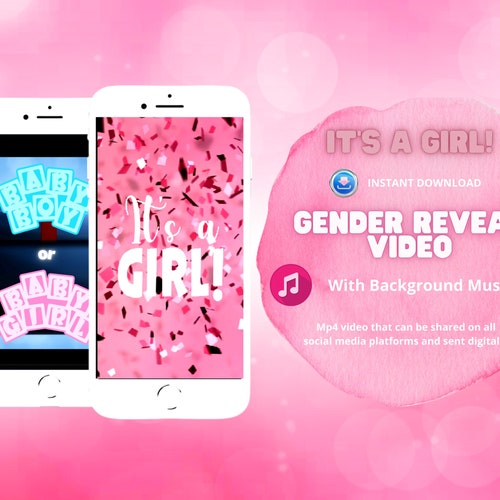 GIRL Instant Download Gender Reveal Video Card Digital Etsy