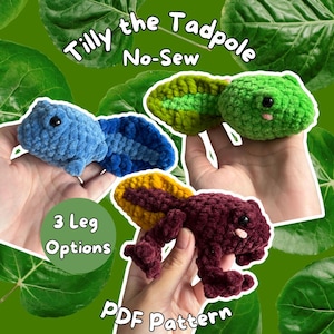 Tilly the Tadpole Crochet Pattern, No-Sew Frog Plushie Toy (PDF Pattern)