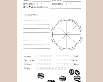 Download del diario della degustazione del caffè, assaggiatore di caffè, caffè speciali, regalo per gli amanti del caffè, arte del caffè, download del diario
