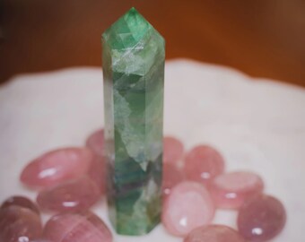 Green Fluorite Tower | Natural Crystal Point | Decorative Stone Display
