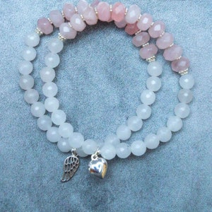 Rose Quartz Bracelet, Valentine Day Gift For Her, Jade Bracelet,  Unique Gift For Her, Love Bracelets, Love Bracelets, Elastic Bracelets