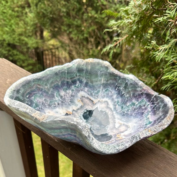 Large Fluorite Bowl, Handcrafted Crystal Bowl, Stone Centerpice Bowl, Handkerchief Bowl, Decorative Stone Bowl, Handcrafted Stone Bowl  1538