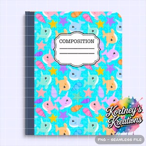 Narwhals Notebook Cover Seamless Pattern – Skolkompositionsbok PNG Digitalt Papper för Pappersmaterial och Hantverk