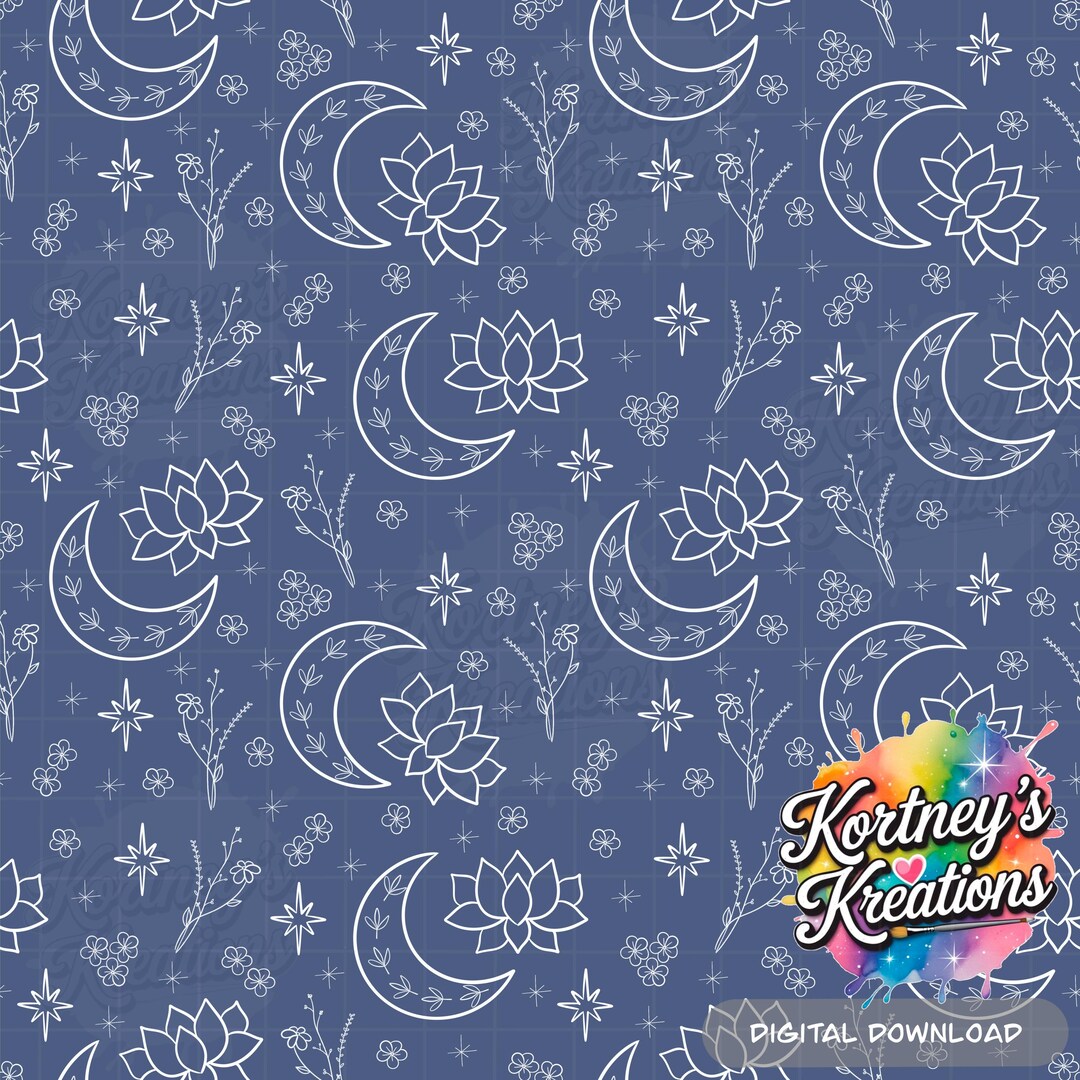 Boho Moon & Lotus Seamless Pattern | Celestial Digital Paper PNG ...