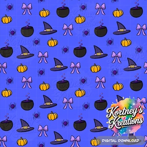 Halloween Muster: Hexenhüte, Kürbisse, Hexenkessel (PNG Digital Paper Download)