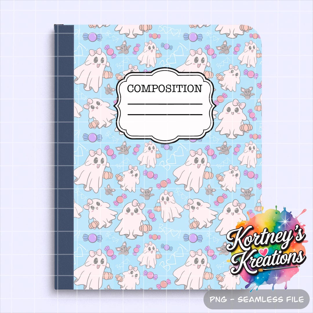 Kawaii Ghosts Notebook Cover: Printable Composition Book PNG (digital ...