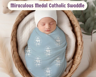 Miraculous Medal Catholic Baby Swaddle, Catholic blanket, Catholic baby gift, Catholic baptism, Hail mary blanket, baptism blanket, catholic