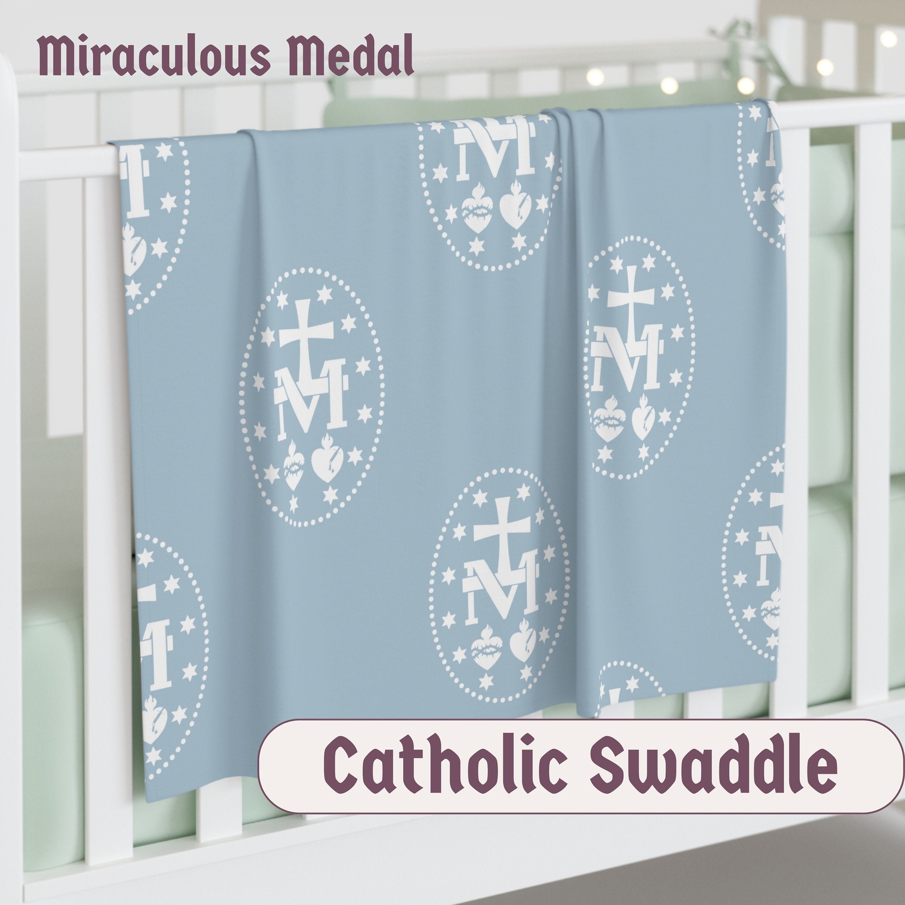 Miraculous Medal Catholic Baby Swaddle, Catholic Blanket, Catholic Baby