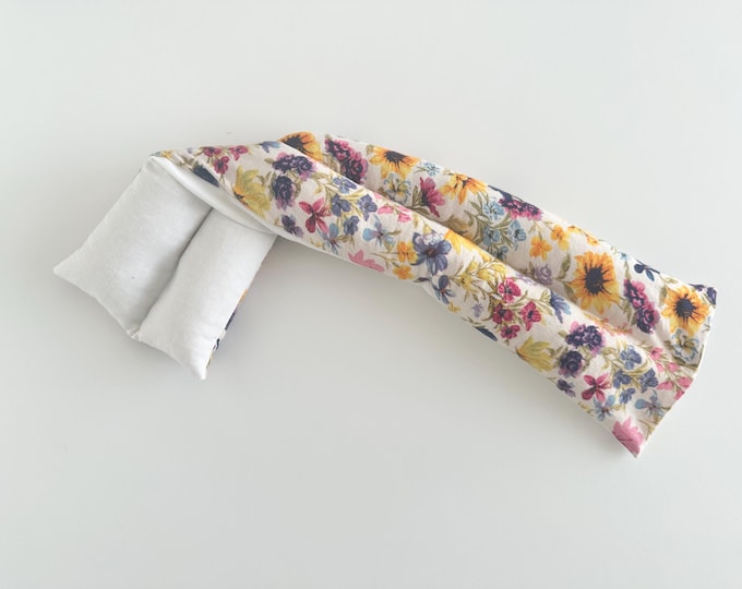 Large Neck Wrap - Organic Flax / Rice Hot Cold Pack - Long Microwaveable Heating Pad - Freezer Cooling Pillow - Spa at Home
