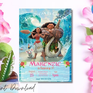 Moana-Geburtstagseinladung, Geburtstagsfeier mit Ocean-Thema, digitaler Download, Tropical Luau einladen, bearbeitbare druckbare Geburtstagseinladung, Mädchen