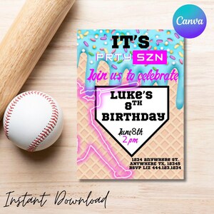 Invito di compleanno a tema baseball, invito digitale stampabile per feste, invito modificabile a tema sportivo per bambini, download immediato di invito a tema baseball immagine 7
