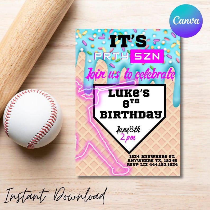 Invito di compleanno a tema baseball, invito digitale stampabile per feste, invito modificabile a tema sportivo per bambini, download immediato di invito a tema baseball immagine 7