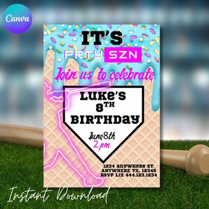 Invito di compleanno a tema baseball, invito digitale stampabile per feste, invito modificabile a tema sportivo per bambini, download immediato di invito a tema baseball immagine 6