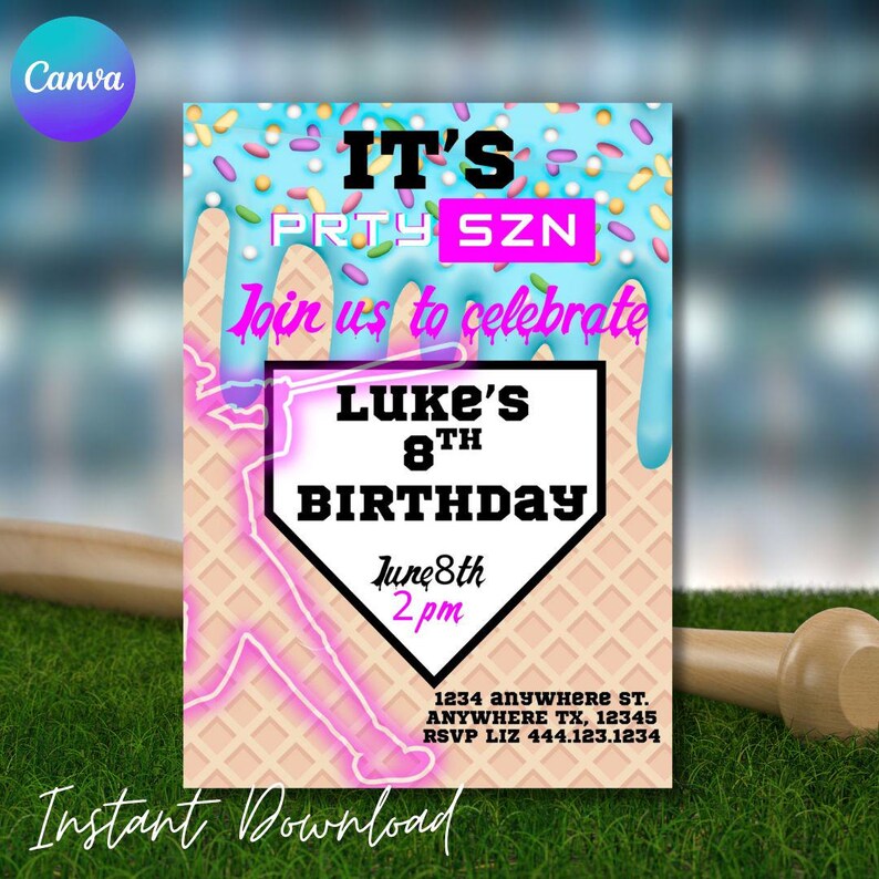 Invito di compleanno a tema baseball, invito digitale stampabile per feste, invito modificabile a tema sportivo per bambini, download immediato di invito a tema baseball immagine 6