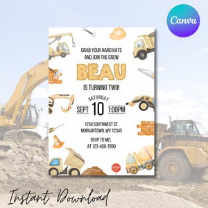 Construction Birthday Invitation, Editable Digital Download, Dump Truck Invite, Construction Theme Party, Boy’s Birthday