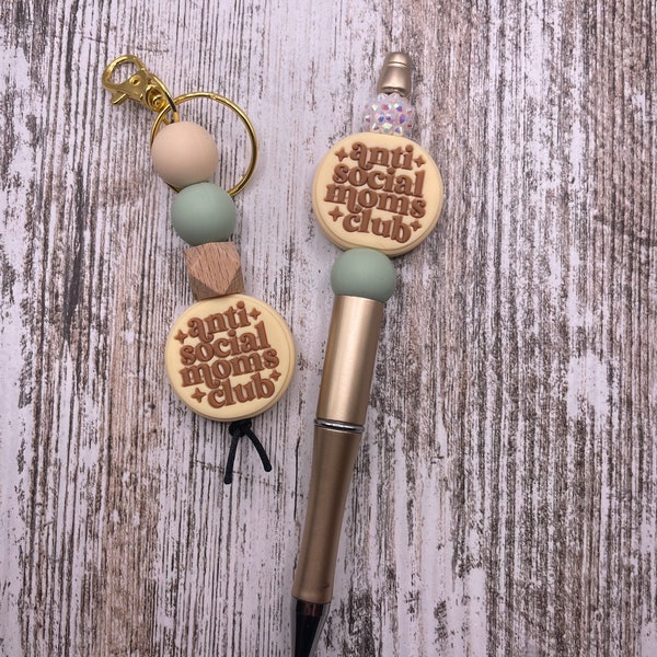 Antisocial moms club keychain and pen set. Keychain. Mom keychain. Mom pen. Mama keychain. Mama pen. Mommy.