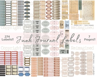 Junk Journal Labels - 274 Labels - 7 Pages - Vintage - Shabby Chic - Tickets - Nameplates - Faux Metal - PDF - Digital Download