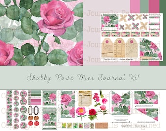 Shabby Rose Mini Journal Kit - Junk Journal, Vintage, Shabby Chic, Pockets, Stamps, Tags, Labels, Journal Cards, Digital Download, PDF